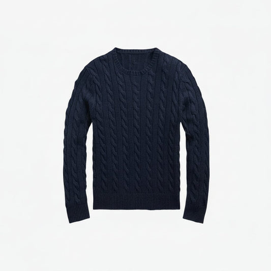 Zopfstrickpullover aus Baumwolle Edelherr Marineblau S 